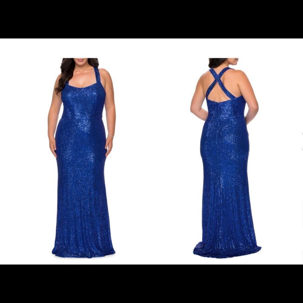 NEW LA FEMME style#28842 royal blue all over sequins trumpet maxi gown dress 20